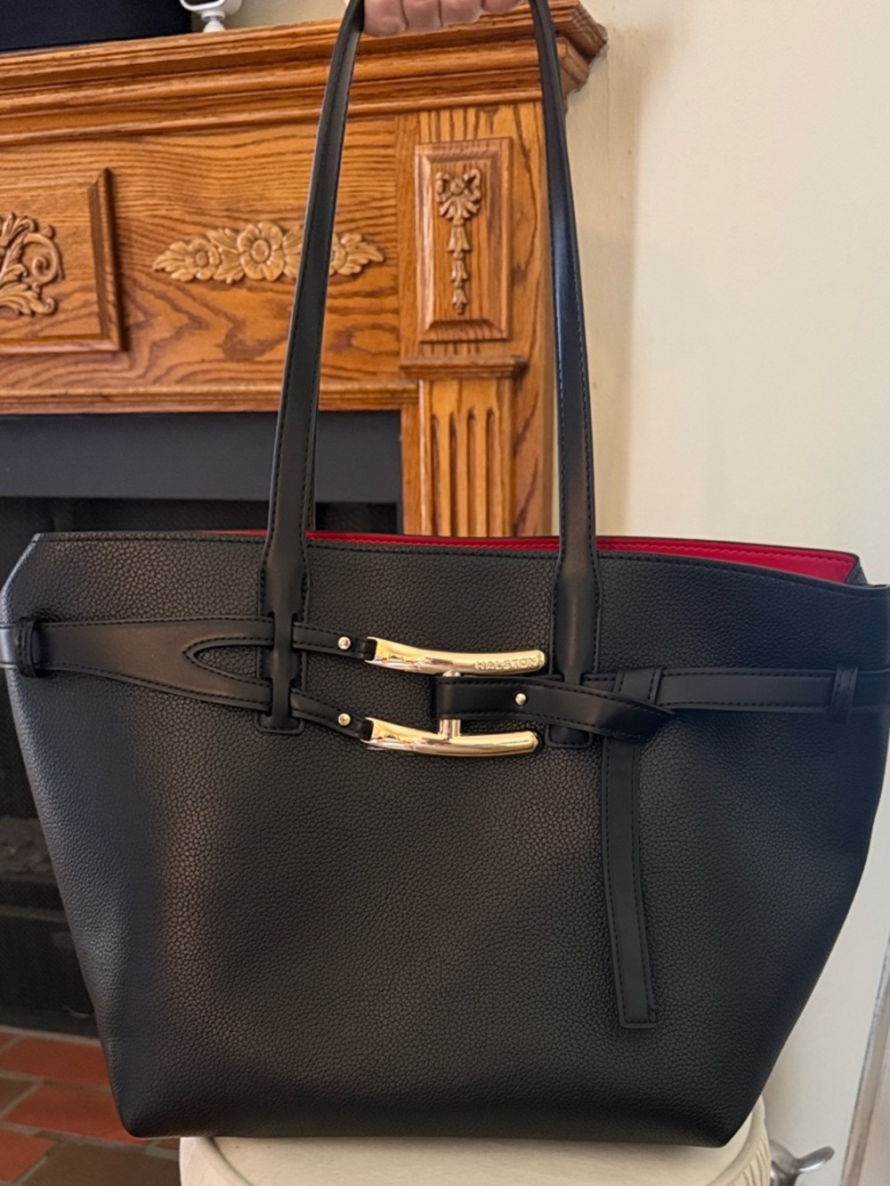 H by Halston Black Tote with Red Interior